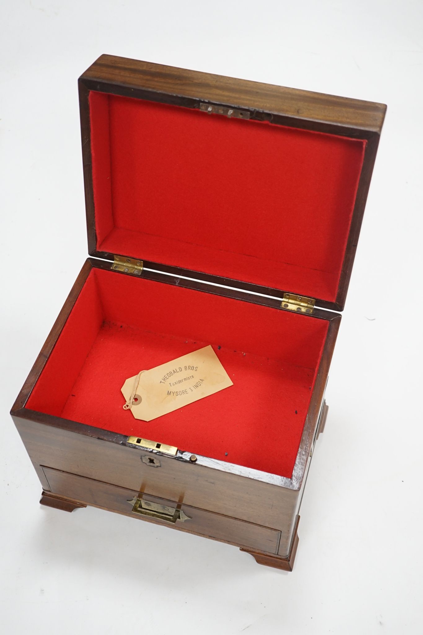 An early 19th century mahogany apothecary box, restored; no fittings